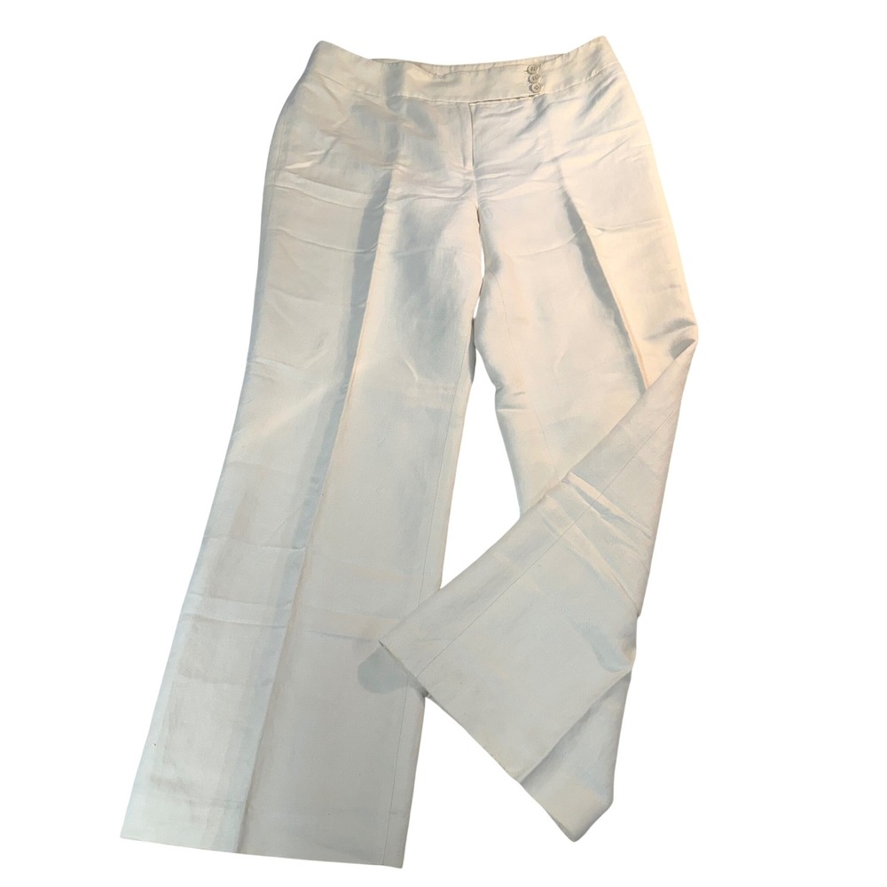 Ann Taylor Loft Linen Blend Trousers Womens 14 Cream Wide Leg Laura Pant